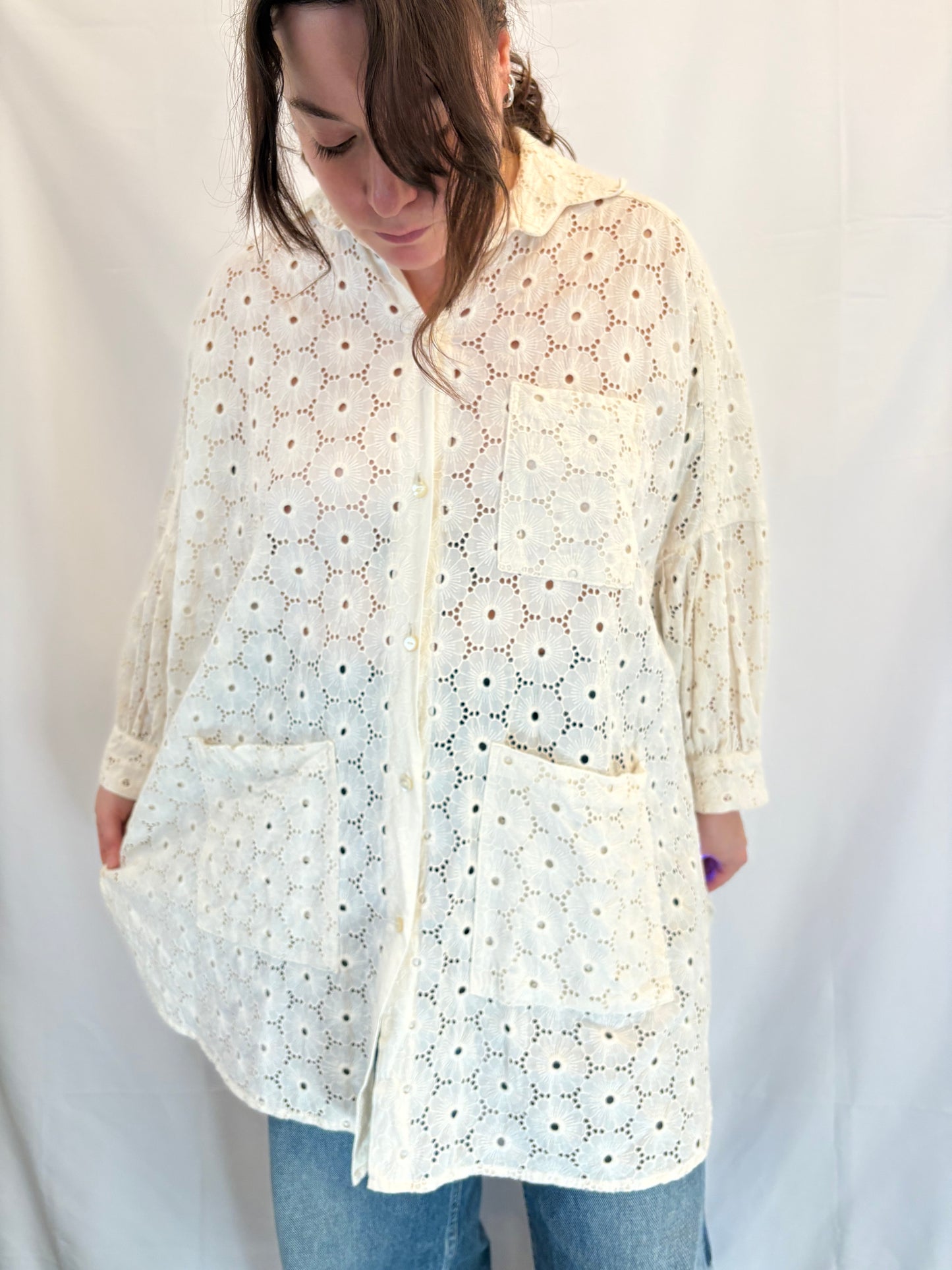 Athena Newton Eyelet Smock Blouse