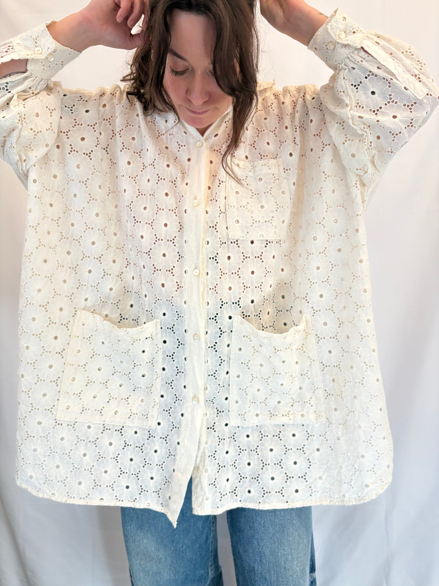 Athena Newton Eyelet Smock Blouse