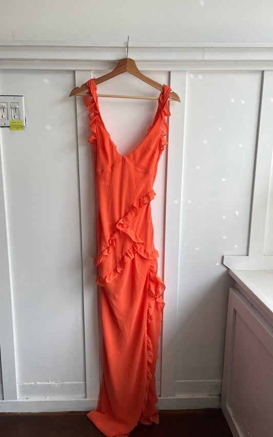 House of CB Pixie Flame Orange Ruffle Maxi Dress - Small